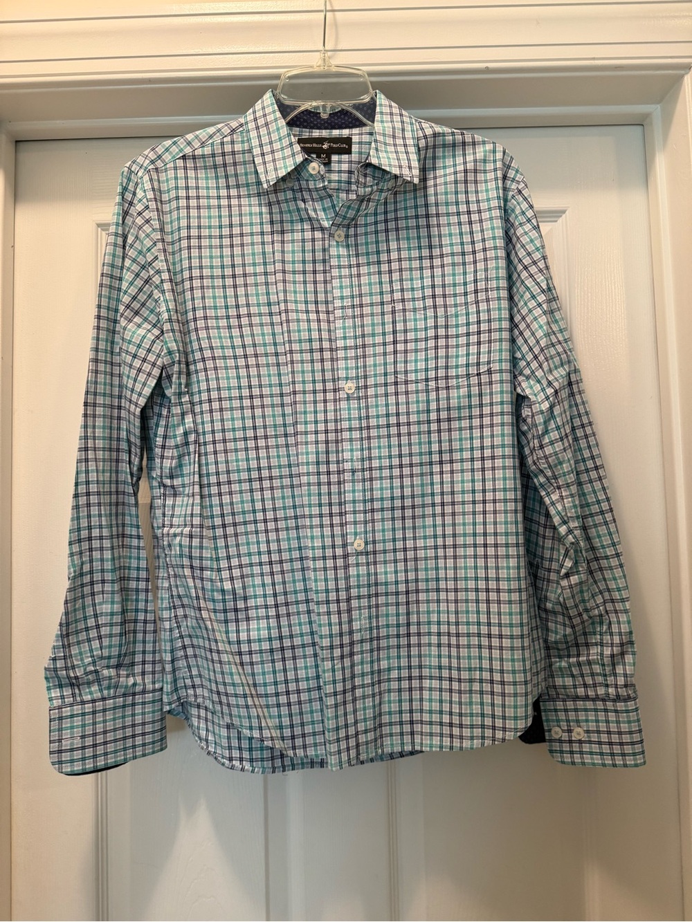 Beverly Hills Polo Club Men's Plaid Button-Down Shirt - Light Blue & Green